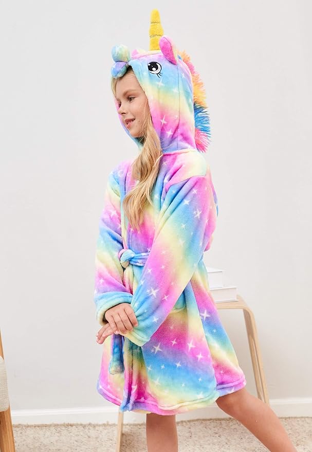 Soft Unicorn Hooded Robe with Matching Slippers Headband and Blindfold for Girls