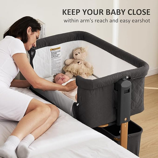 3 in 1 Baby Bassinet, Rocking Bassinet, Bedside Bassinet, 6-Height Adjustable, Bassinet Bedside Sleeper for Baby with Comfy Mattress, Breathable Mesh, Large Storage Basket