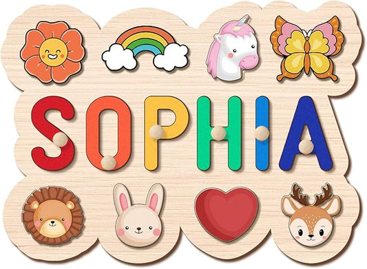 Personalized Name Puzzle for Kids, Personalized Baby Custom Name Puzzles for Toddlers 1-3, Customized 1st Birthday for Girls & Boys Wooden Wave Puzzle Montessor Toys for Kids