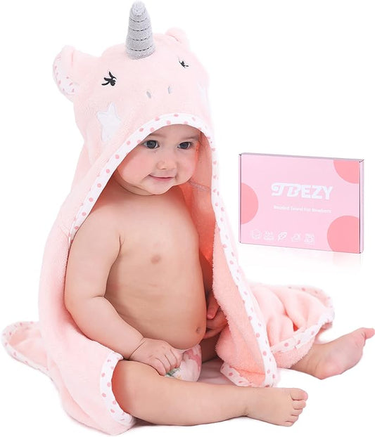 Baby Hooded Towel with Unique Animal Design Ultra Soft Thick Cotton Bath Towel for Newborn (Unicorn)