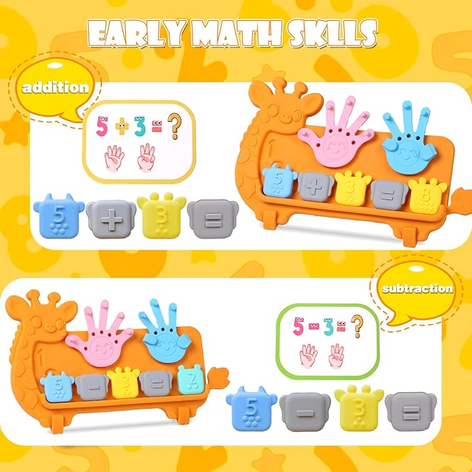 Preschool Learning Toy for Toddlers, Cute Giraffe Silicone Counting Board with Number Tracing | Montessori Educational Math Manipulatives Number Counting Blocks for 3 Year+ Boys Girls Gifts