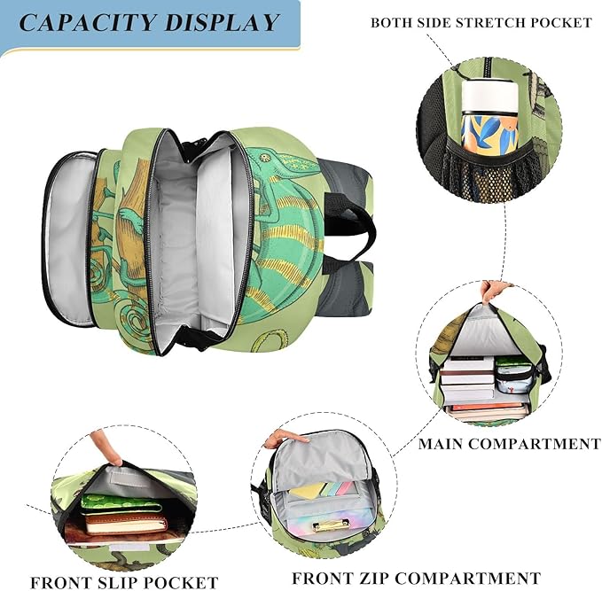Jucciaco Reptiles and Amphibians School Backpack Laptop Travel Daypack for Kids Girls Boys, Personalized Computer Notebooks Bookbag with Adjustable Padded Straps
