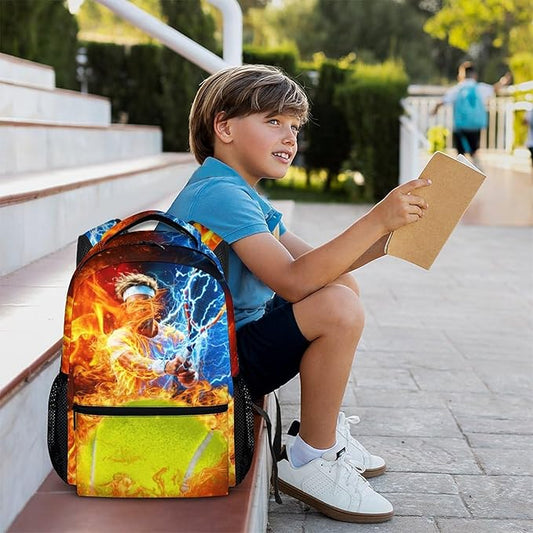CustomWish Backpack for Boys Kids, Tennis Backpacks for Elementary Middle Primary High Senior, 17 Inch Lightweight Cool Sport Bookbag, Ideal Back to School Supplies