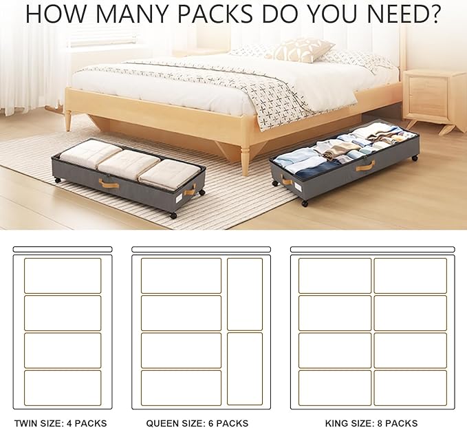 GOVEYONY Under Bed Storage with Wheels 2-Pack, 75L XXL Under the Bed Storage Containers Large, 12" Tall Adjustable Storage for Underbed with Lids, Rolling for Clothes, Shoes, Blankets (Grey)