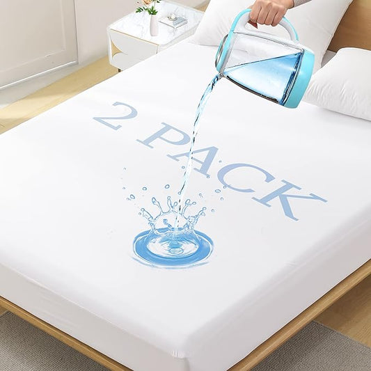 2 Pack King Size Premium Waterproof Mattress Protector, Soft Breathable Mattress Pad, Noiseless Waterproof Bed Cover - Stretch to 21" Fitted Deep Pocket Mattress Protection