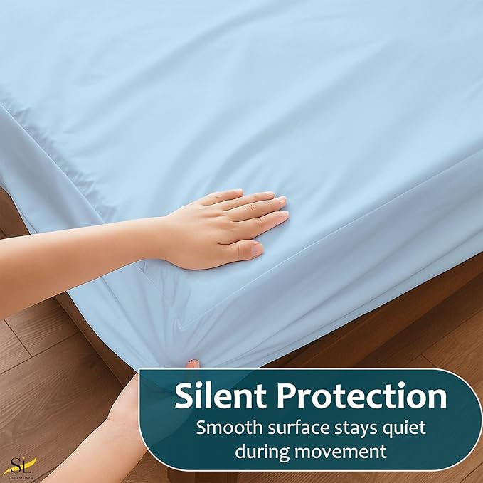Mattress Protector Fitted Sheet Style Cot Size 25x75 - Waterproof Vinyl Mattress Cover, Breathable, Bed Wetting & Spill Protection, Fits Mattresses up to 6" Deep (Light Blue)