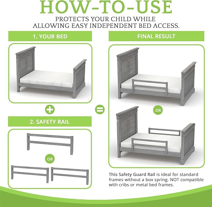 Safety Guard Rail for Baby, Kids, and Children - Solid Wood Safety Bed Rail for Toddlers - Easy Installation - Premium Protection for Bunk, Twin, Full, Queen and King Size Beds - (Steel / Storm Grey)