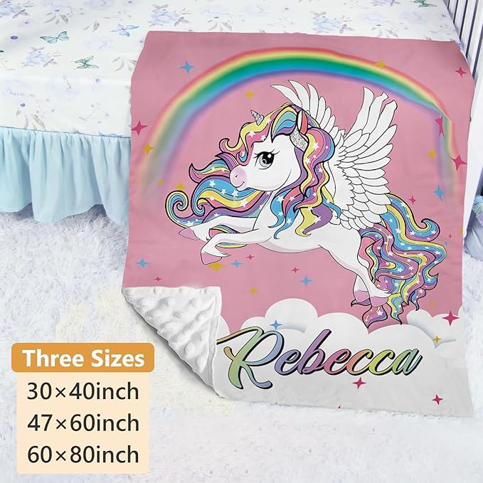 Personalized Crib Bedding Set - 4 Piece Custom Gift Pink Unicorn Crib Bed Set with Name, Soft Double Layer Blanket Set for Infant Baby Girl, Nursery Bedding Set for Toddler Boys