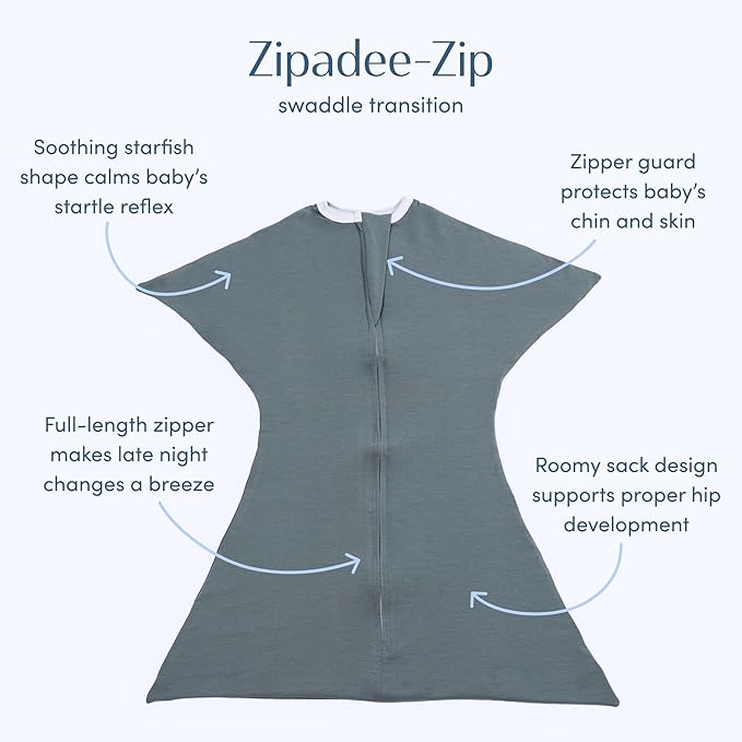 SleepingBaby Zipadee-Zip Transition Swaddle - Cozy Baby Swaddle Blanket with Zipper Convenience - Roomy Wearable Blanket for Easy Diaper Changes - Classic Grey, Large (12-24 Month) - 2 Pack
