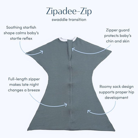 SleepingBaby Zipadee-Zip Transition Swaddle - Cozy Baby Swaddle Blanket with Zipper Convenience - Roomy Wearable Blanket for Easy Diaper Changes - Classic Grey, Large (12-24 Month) - 2 Pack