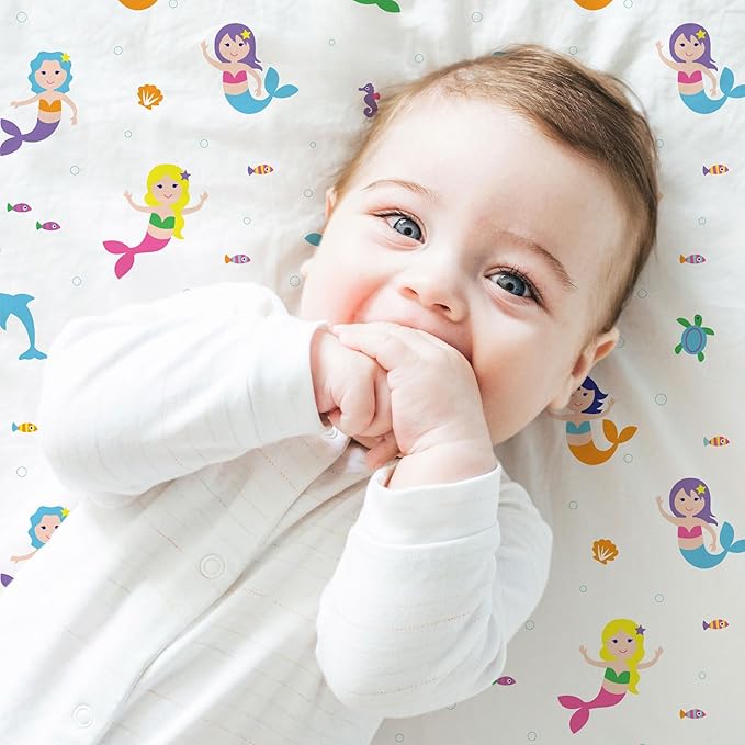 Wildkin Kids 100% Microfiber Crib Sheet – Soft, Breathable Fitted Sheet - Mermaids