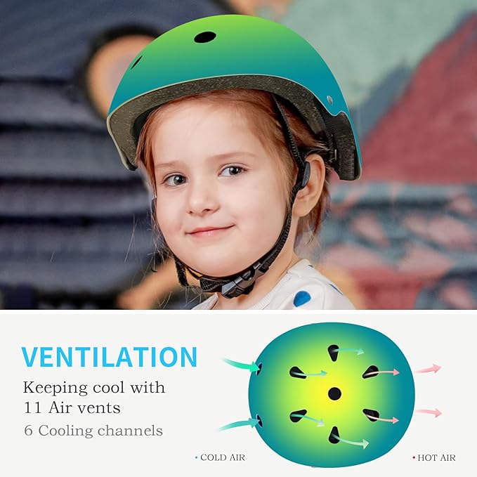 Adjustable Gradient Color Kids/Toddler Bike Helmet for 1-2-3-5-8-14 Years Boys Girls,Skateboard Helmet with Knee and Elbow Pads Wrist Guard Roller Skates,Cycling,Skating Scooter Longboard