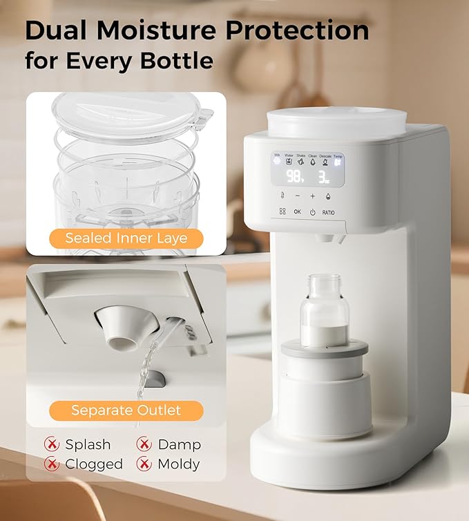 Advanced Baby Formula Dispenser with Automatic Mix & Clean, Fast Formula Maker with Accurate Sensors, Instant Warm Water, Moisture-Proof Design, Fits Most Bottles & Formula, Dishwasher-Safe