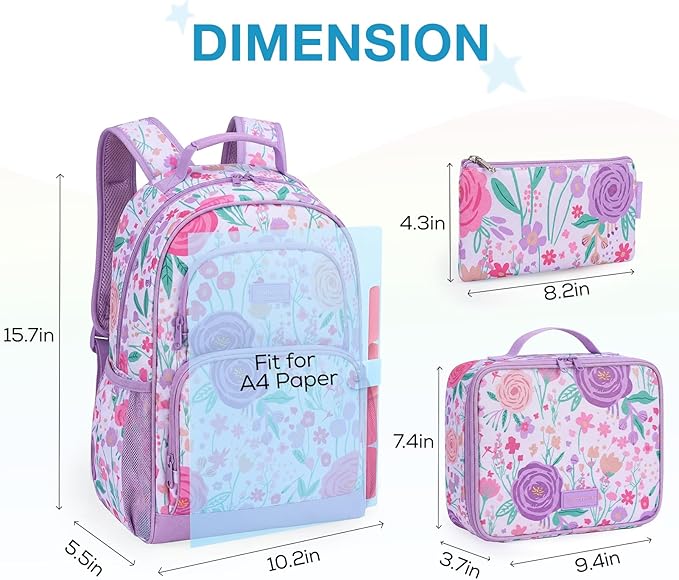 mommore Kids Backpack for Boys Girls Preschool Kindergarten Backpacks Lightweight Elementary School Bookbag with Lunch Box