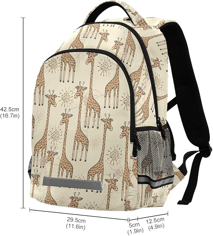 MNSRUU School Backpack with Chest Strap, Animal Cute Giraffe Laptop Backpack, Travel Hiking Backpack for Boys Girls, Rucksack, Knapsack One Size