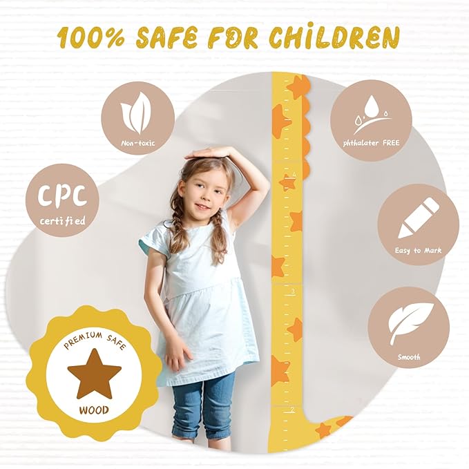 Woodemon Personalized Name Growth Chart for Kids, Giraffe Height Chart for Boy Girls, Measuring Board for Kids Height, Patchwork Wooden Height Chart Measuring Board, Nursery Growth Chart Ruler