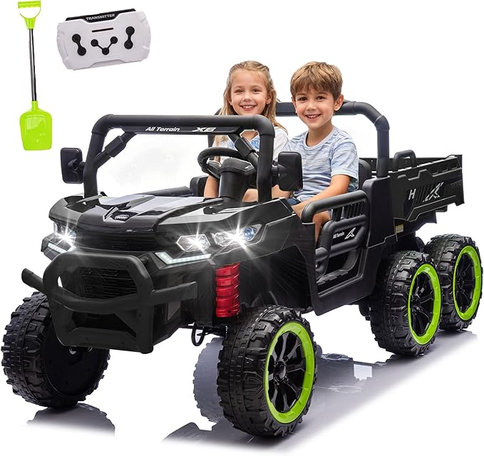 24V 2 Seater 4WD 6x6 Ride On Dump Truck with Remote Control, Ride on Toys for Big Kids with 20inch Seat, 3 Speeds, 4X100 Motors, Music, Ride on Truck for Toddler Boys Girls, Black