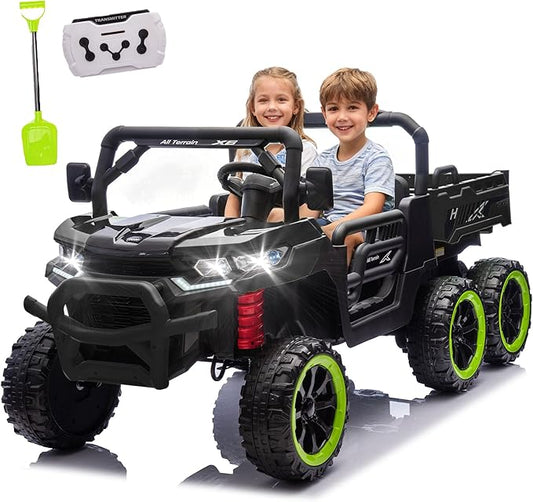 24V 2 Seater 4WD 6x6 Ride On Dump Truck with Remote Control, Ride on Toys for Big Kids with 20inch Seat, 3 Speeds, 4X100 Motors, Music, Ride on Truck for Toddler Boys Girls, Black