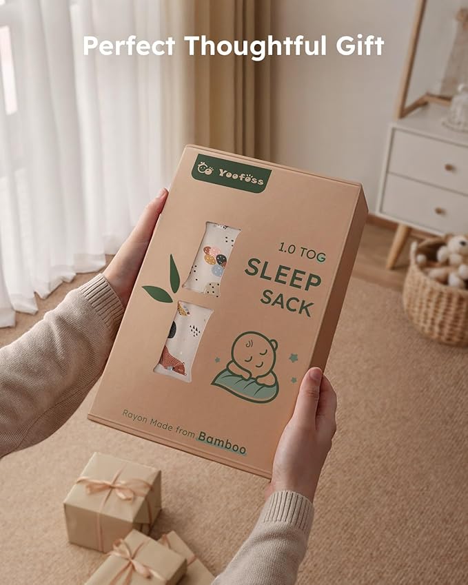 Yoofoss Rayon Made from Bamboo Baby Sleep Sack 12-18 Months 1.0 Tog Baby Wearable Blanket, Super Soft Infant Toddler Sleeping Sack 2-Way Zipper