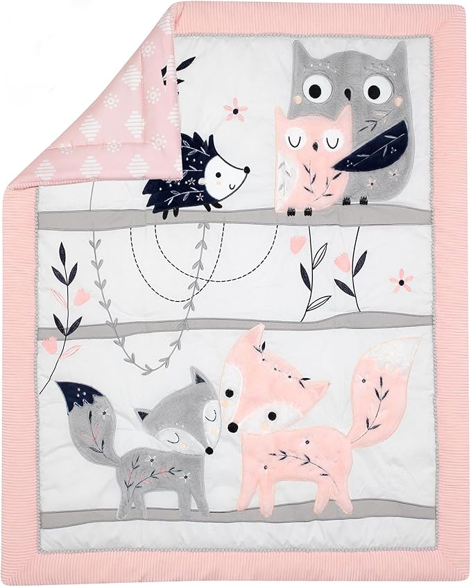 Lambs & Ivy Forever Friends 4-Piece Nursery Crib Baby Bedding Set - Blue, Pink