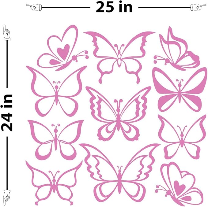 The Decal Guru Butterfly Wall Art Vinyl Stickers DIY Nursery or Girls Room Decor Peel and Stick Butterflies Decals (Bubble Gum, 24x25 inches)