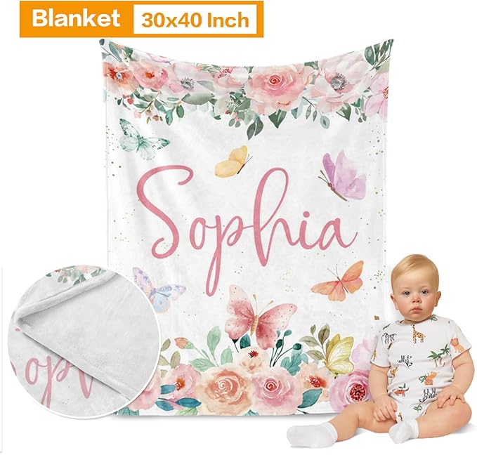 Custom Baby Bedding Set: Personalized Pink Butterfly Bedding Baby Blanket Fitted Sheet Changing Cover Nursery Rug Room Decor Gift Idea