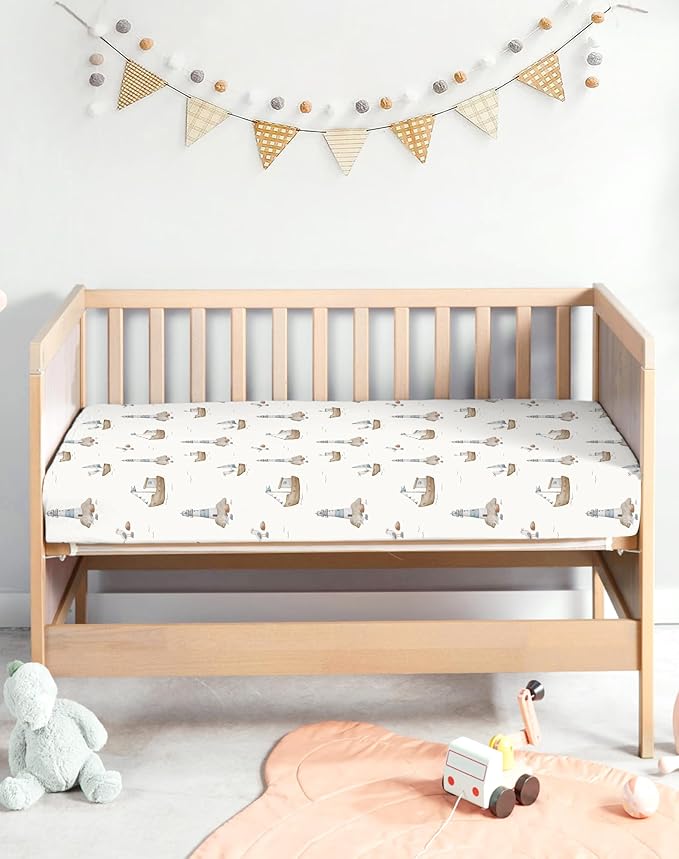 Crib Sheets for Boys and Girls, 2 Pack Fitted Baby Sheets for Standard Toddler Mattress 28" x 52", Soft Breathable Jersey Knit Baby Bedding (Sailing Waves)