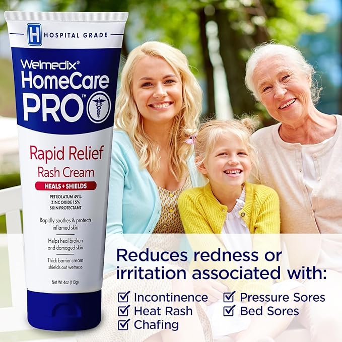 Welmedix Rapid Relief Diaper Rash Cream with Zinc Oxide, Hospital Grade Barrier Cream for Adults, and Babies with Fragile or Sensitive Skin (4oz Tube, Pack of 5)