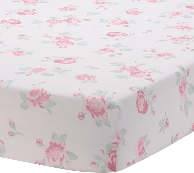 Lambs & Ivy Coquette Floral Pink Bows Aesthetic 3-Piece Baby Crib Bedding Set