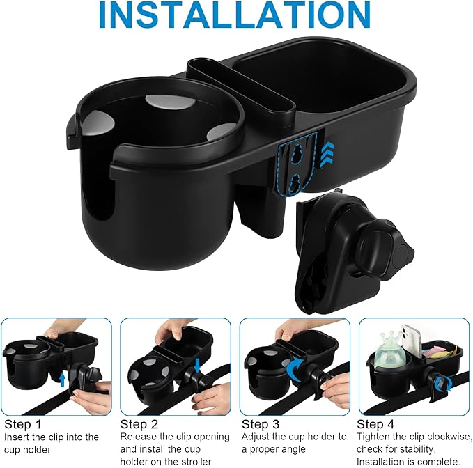 Accmor Stroller Cup Holder with Tray, Universal Cup Holder Tray for Uppababy Nuna Doona Strollers, Bottle Drinks Holder for Stroller, Wheelchair, Walker