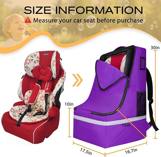 LARIPOP Car Seat Travel Bag for Airplane,Infant Seat Travel Bag with Shoulder Strap,Padded Car Seats Backpack with Reflective Stripes,Large Carseat Carrier Bag Travel Car Seat Cover,Purple