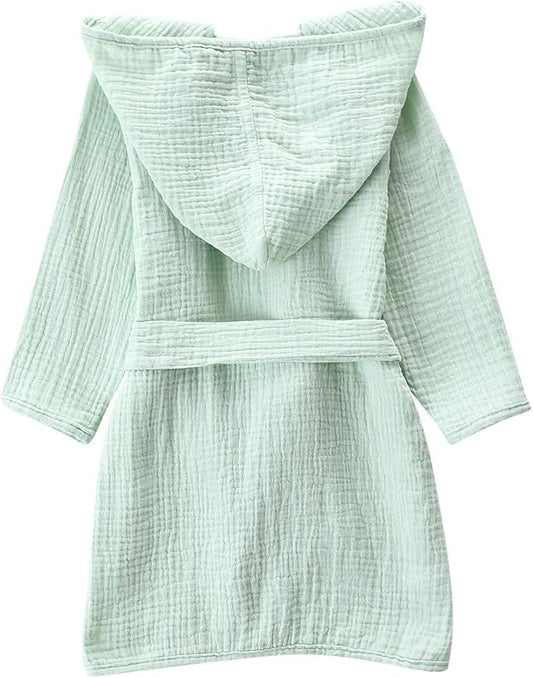 Organic Cotton Toddler Bathrobe, Soft and Breathable Baby Robe for Kid, Boy& Girl Hooded Robe Muslin