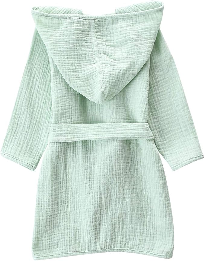 Organic Cotton Toddler Bathrobe, Soft and Breathable Baby Robe for Kid, Boy& Girl Hooded Robe Muslin