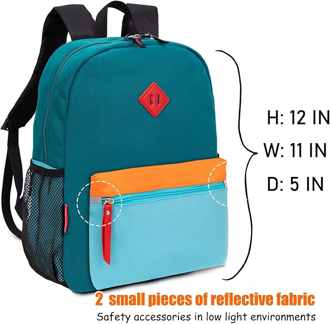 HawLander Little Kids Backpack for Boys or Girls, Toddler School Bag Fits 3 to 6 years old, D Green Blue, 12 Inch