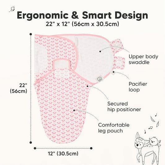 3-Pack Organic Baby Swaddle Sleep Sacks - Swaddles for Newborns, Infant 0-3 Months, Baby Girls, Boys, Soft & Snug Newborn Sleep Sack, Nursery Swaddling Blankets (Blossom)