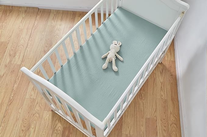 Muslin Crib Sheets for Baby Boys Girls, Neutral Fitted Crib Mattress Sheet for Standard Crib and Toddler Mattress, Soft and Breathable, 28” x 52” (Sage Green)