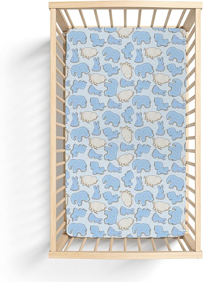 Blue Animal Cookie Baby Crib Sheets for Boy Girl 52"x28" Cute Frosted Animal Cookie Soft Snug Fitted Crib Mattress Cover Circus Animal Biscuits Baby Sheet for Standard Crib & Toddler Bed Mattress