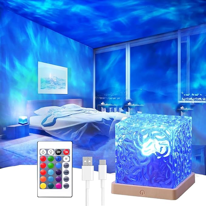 Growalleter Ocean Wave Projector Light, 16 Color Rechargeable Ocean Lamp, with Power Touch Control and Remote Control Luminorthe Cube Lamp, Bringing You Romance and Tranquility(Charge)