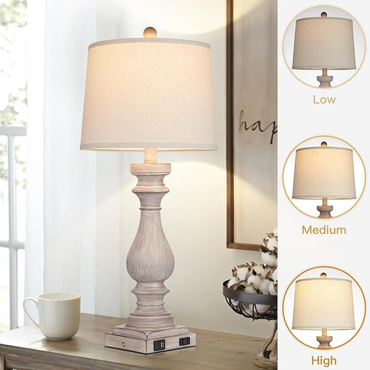 Cinkeda 29" Tall Table Lamp for Living Room Set of 2,Vintage Bedside Nightstand Lamps with USB C+A Ports & AC Outlet,3-Way Dimmable Touch Control Desk Lamp for Bedroom,Color 2