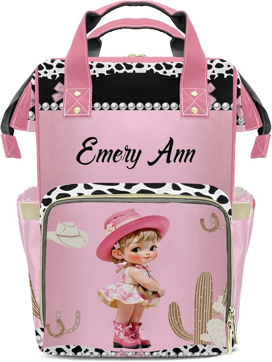 Personalized Little Cowgirl Custom with Name Diaper Bag Backpack For Baby Boy Girl Dad Mom Unisex for Adult Daypack Holiday Gift