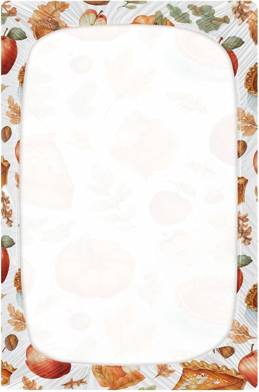 Thanksgiving Pumpkins Pie Crib Sheets Soft Breathable Fitted Baby Crib Sheets Mattress Cover for Girls Boys, 52" x 28" x 9"