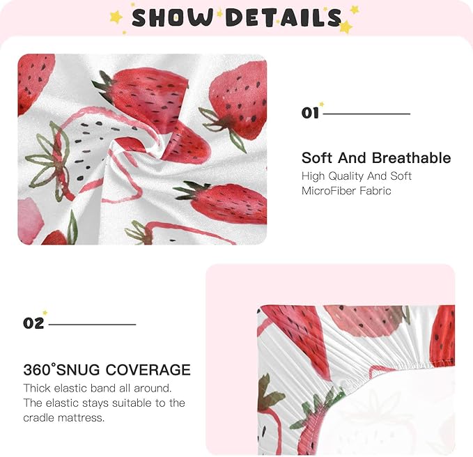 ATTX Fitted Crib Sheet Watercolor Strawberries Baby Sheets for Standard Crib Toddler Mattress Cover, Soft Microfiber Breathable Mattress Cover,27" x 39" x 5"