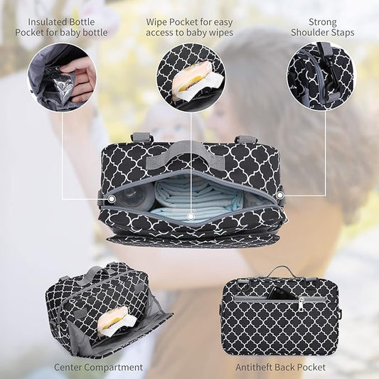 Small Diaper Bag, Mini Stroller Organizer Accessory with Wipe Pockets Caddy Parent Console with Hook Fit All Strollers, Black