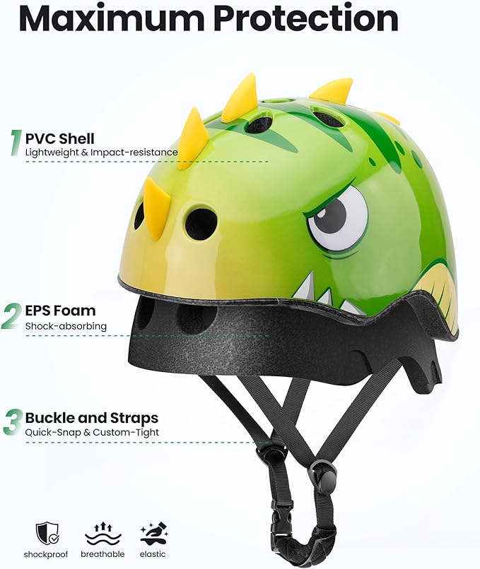OutdoorMaster Kids Bike Helmet - Protective, Adjustable, Lightweight, Comfortable - Multi-Sport for Boys and Girls, 2 Sizes
