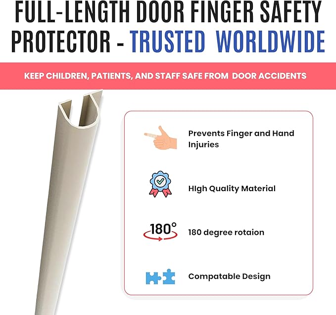 Fingersafe Commercial Door Finger Pinch Guard | Premium Pull-Side Door Hinge Stopper | Finger Pinch Door Guard for Kids and Adults Saftey | Baby Finger Pinch Protector for Doors - (Gray, 95")