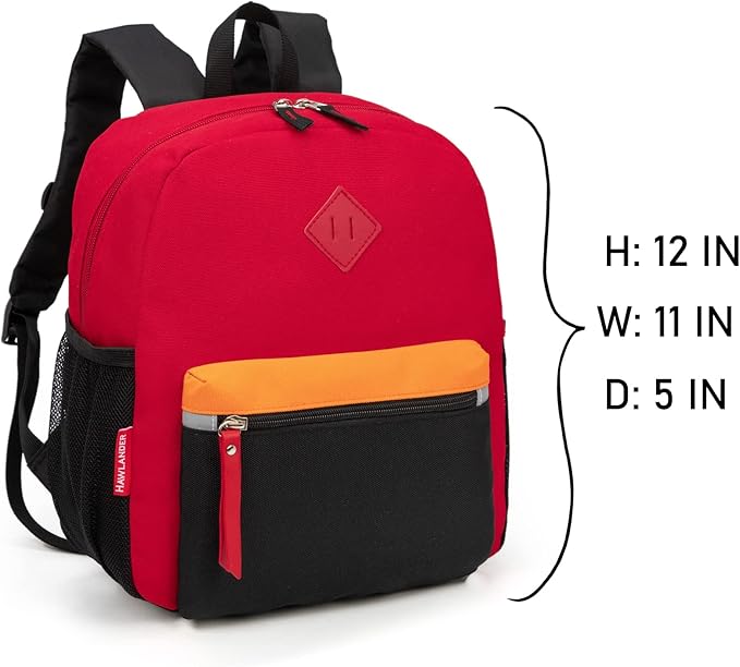 HawLander Little Kids Backpack for Boys or Girls, Toddler School Bag Fits 3 to 6 years old, Red Black, 12 Inch