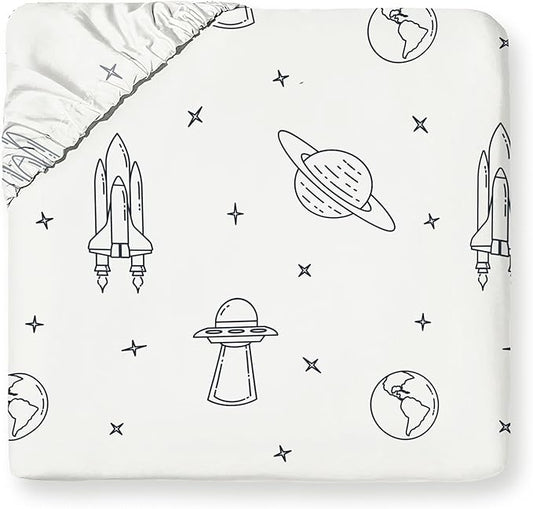 MakeMake Organics Organic Full Fitted Sheet Set GOTS Certified Organic Cotton Fitted Sheet with Pillowcase Ultra Soft Non Toxic Breathable Hypoallergenic Outer Space Celestial (Full, Astronaut)