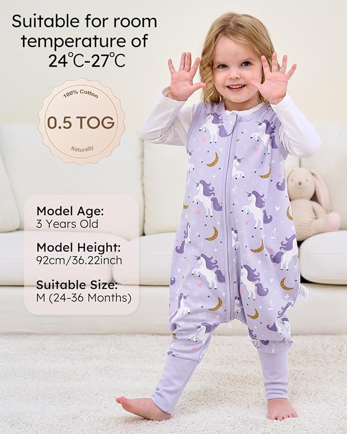 Yoofoss Toddler Sleep Sack With Feet 12-24 Months 100% Organic Cotton Baby Sleep Sack with Legs Toddler Wearable Blanket with 2-Way Zipper