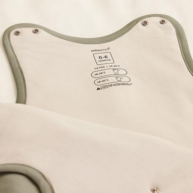 Snuz Baby Sleep Sack with Diaper Zip - Baby Sleeping Bag for Easy Diaper Changes, Super Soft Cotton Sleep Sacks in Summer or Winter Tog with Perfect Fit Poppers, Sage/Cross, 1 Tog 0-6M