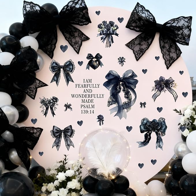 Black Bow Wall Stickers Watercolor Inspirational Bowtie Art Decor for Girls Bedroom Bows Bridal Shower Party Decals for Backdrop Peel and Stick Coquette Bible Art Vinyl Decal for Kids Baby Bedroom